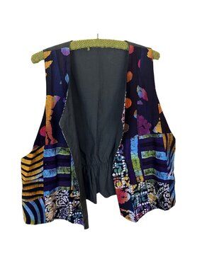 Womens Multicolor Boho Patchwork Vest Open Front Design Cotton One size